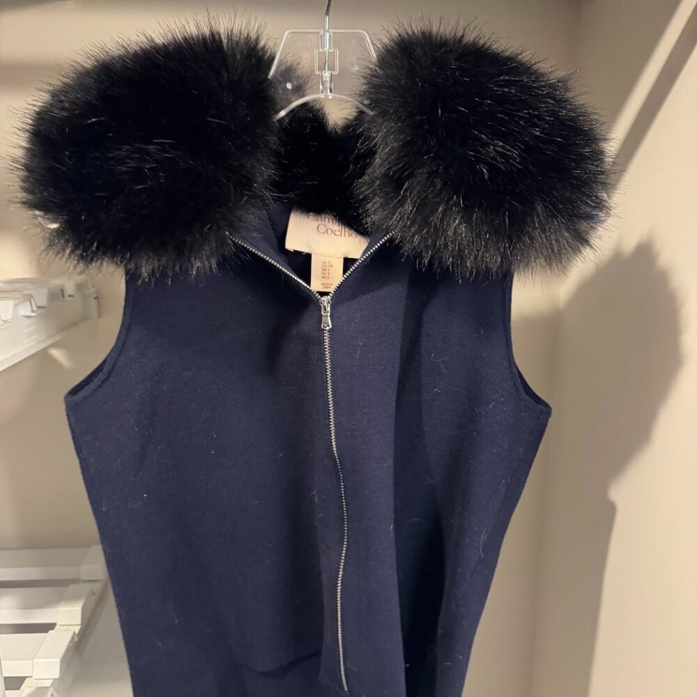 Camila Coelho Blue Faux Fur‑Trimmed Sweater Vest | Women’s S